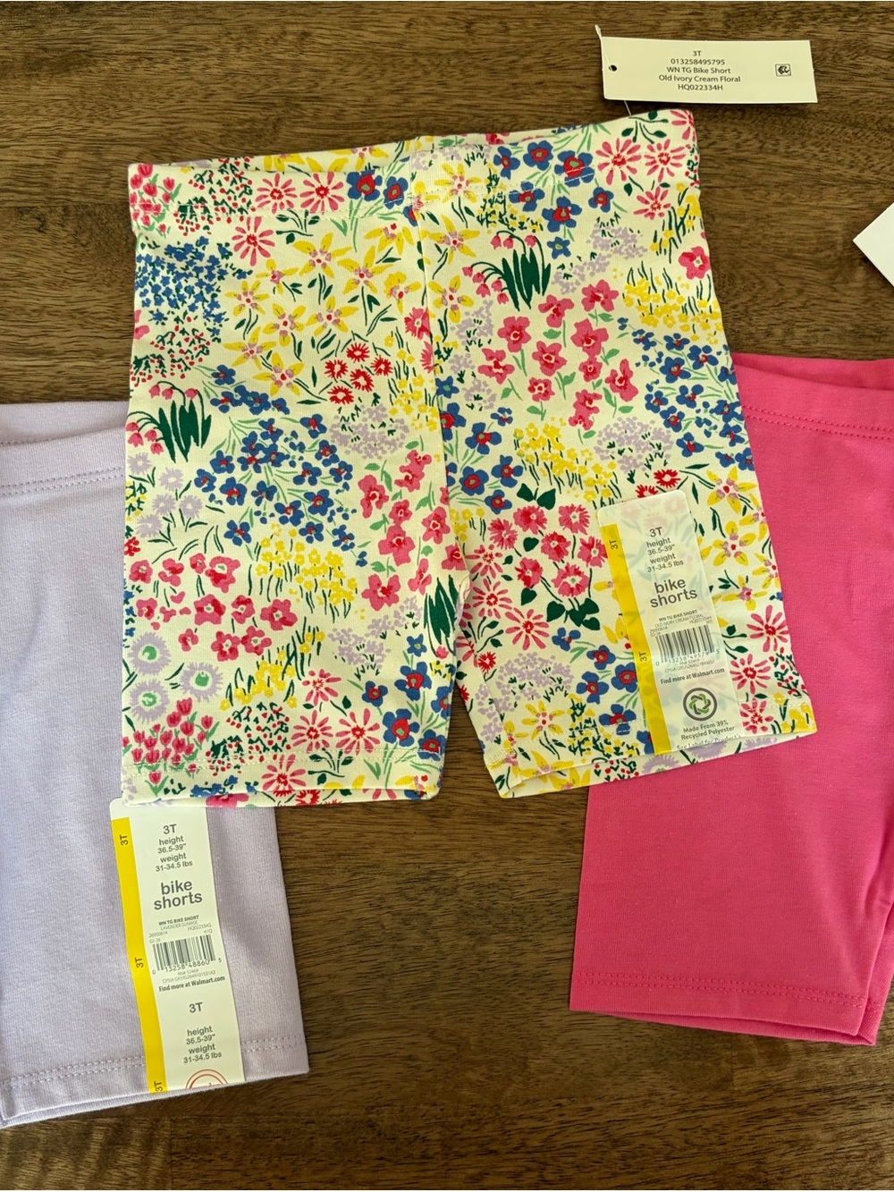 Wonder Nation Pink, Green with Hearts, and Floral Toddler Bike Shorts (set of 3)
